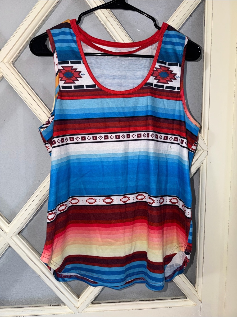 Multi-Color Striped Tank Top - Aztec Print